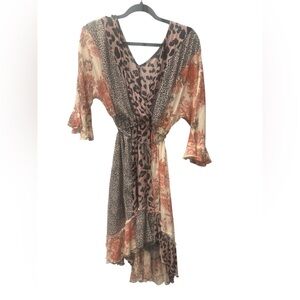 Cottagecore High-Low Dress with Animal and Floral Patterns